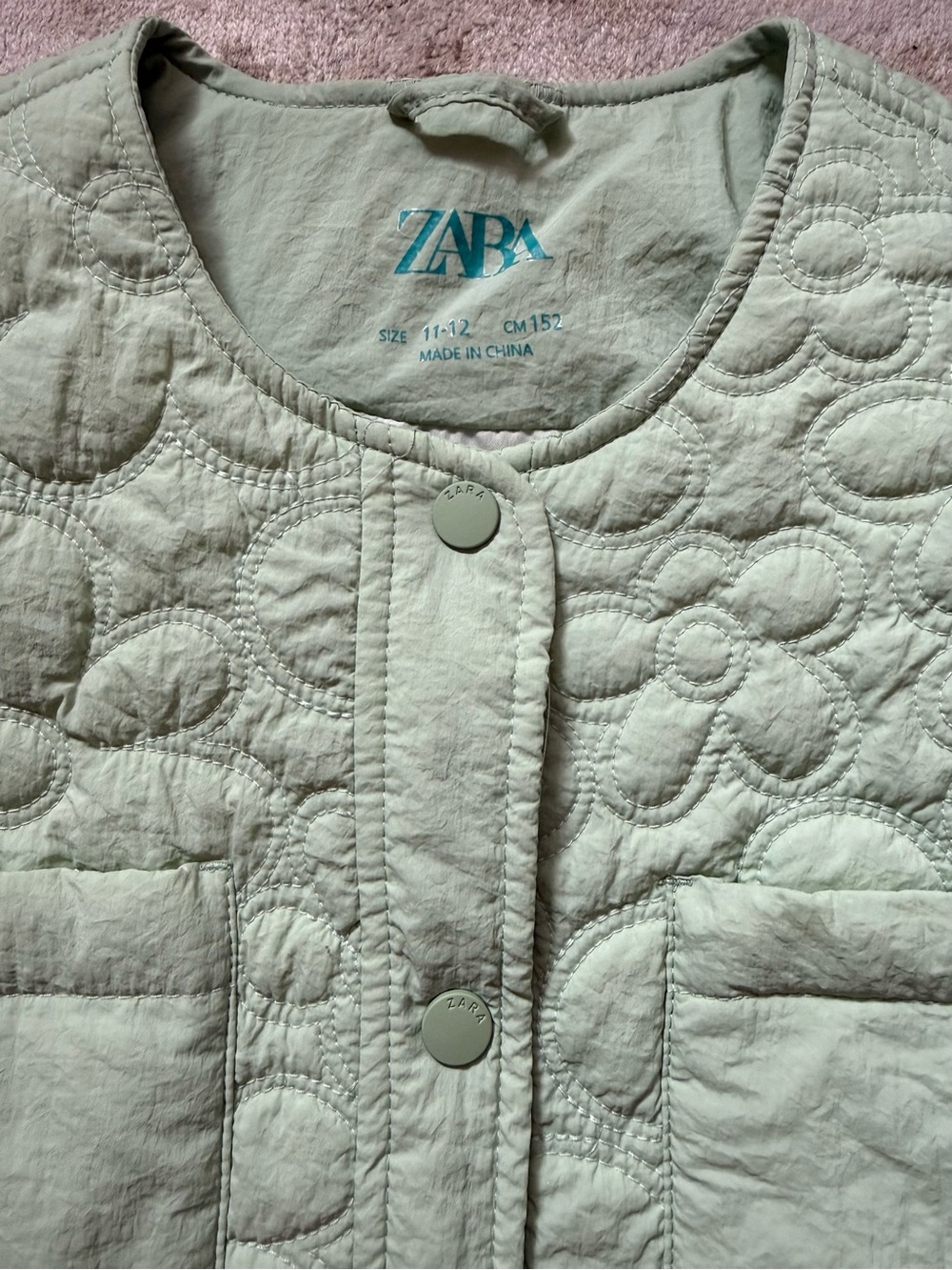 Zara Kids Sage Green Floral Quilted Jacket 11-12 - Picture 8 of 8